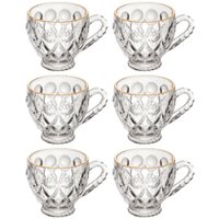 Jogo 6 Xícaras Café Curto 80ml Fio de Ouro Vidro Lile Lyor Cafezinho Clínica Atendimento Recepção