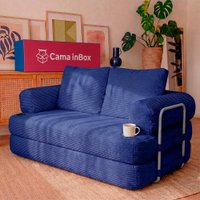 Sofá Cama Elo 1,90m Xpand Tech Tecido Velourê Azul Cama inBox