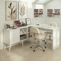 Mesa de Manicure Profissional de Canto em L  3 Gavetas Jady Multimóveis MP6042 Branco