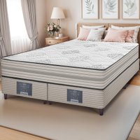 Cama Box King Colchão + Box 193x203x63 Spring Zen com Molas Ensacadas Cinza Cama inBox