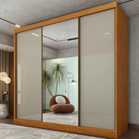 Guarda-roupa Casal com Espelho 3 Portas de Correr e 4 Gavetas 240cm Multimóveis CR35486 Cinamomo/Off White