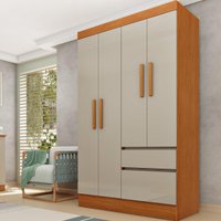 Guarda-roupa Solteiro com 4 Portas e 2 Gavetas 108cm Multimóveis CR35496 Cinamomo/Off White