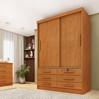 Guarda-roupa Solteiro com 2 Portas de Correr e 6 Gavetas 133cm Multimóveis CR35485 Cinamomo