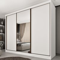 Guarda-roupa Casal com Espelho 3 Portas de Correr e 6 Gavetas 270cm Multimóveis CR35495 Neve
