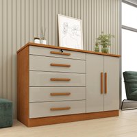 Cômoda com 2 Portas e 5 Gavetas 136cm Multimóveis CR35478 Cinamomo/Off White