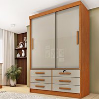 Guarda-roupa Solteiro com 2 Portas de Correr e 6 Gavetas 133cm Multimóveis CR35485 Cinamomo/Off White