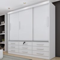 Guarda-roupa Casal com 3 Portas de Correr e 9 Gavetas 199cm Multimóveis CR35484 Neve