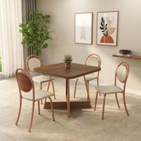 Conjunto Sala de Jantar 4 Cadeiras Rubi Carraro Nogal Rosê