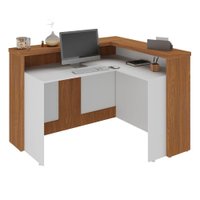 Mesa Balcao Atendimento Recepcao Tampo Tamburato 135X118 cm Freijo Branco Artany