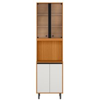 Paneleiro Cristaleira 220x60 cm 4 Portas Vidro Ravena Freijo Off Acetinado POLIMAN