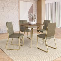 Conjunto de Sala de Jantar 4 Cadeiras Argelia Carraro Noce Dourado