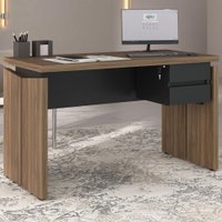 Mesa Escritorio 125 cm E Gaveteiro Suspenso 2 Gavetas Nogal Preto Artany