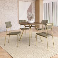 Conjunto de Sala de Jantar 4 Cadeiras Minna Carraro Noce Dourado