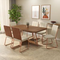 Conjunto Sala de Jantar 6 Cadeiras Vivera Carraro Nogal Rosê