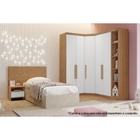 Quarto Modulado Solteiro Rizon 4 Peças (1 Closet + 2 Guarda Roupas + 1 Complemento) QC209 Cumaru/Fendi - N. Horizonte