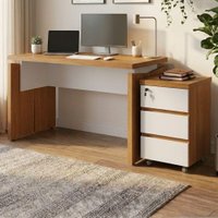 Mesa Escritorio 125 cm e Gaveteiro 3 Gavetas Freijo Branco Artany