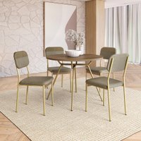 Conjunto de Sala de Jantar 4 Cadeiras Florença Carraro Noce Dourado