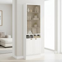 Armário com Portas de Vidro em MDF para Sala de estar Branco Carraro
