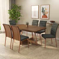 Conjunto Sala de Jantar 6 Cadeiras Roses Carraro Nogal Rosê