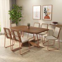 Conjunto Sala de Jantar 6 Cadeiras Malu Carraro Nogal Rosê
