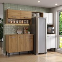 Armário de Cozinha Compacta Arizona Essence Carraro Branco com Carvalho