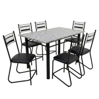Conjunto de Mesa Sala de Jantar Tampo Granito 1,40m 6 Cadeiras Atlanta