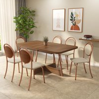 Conjunto Sala de Jantar 6 Cadeiras Dara Carraro Nogal Rosê