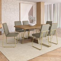 Conjunto Sala de Jantar 6 Cadeiras Arezzo Carraro Carvalho Dourado