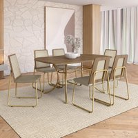 Conjunto de Sala de Jantar 6 Cadeiras Linea Carraro Noce Dourado