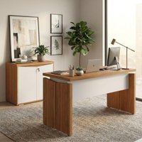 Mesa Escritorio 125 cm E Balcao 2 Portas 74 cm Freijo Branco Artany