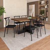 Conjunto Sala de Jantar 6 Cadeiras New Carraro Nogal Preto