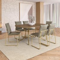 Conjunto de Sala de Jantar 6 Cadeiras Concept Carraro Noce Dourado