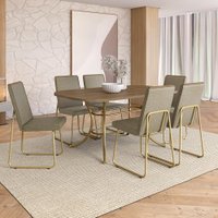 Conjunto de Sala de Jantar 6 Cadeiras Solare Carraro Noce Dourado
