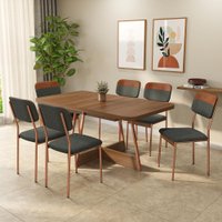 Conjunto Sala de Jantar 6 Cadeiras Castellano Carraro Nogal Rosê