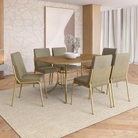 Conjunto Sala de Jantar 6 Cadeiras Manila Carraro Noce Dourado