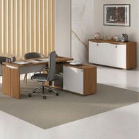 Mesa Escritorio 1 Porta de Correr Em L 155X170 cm E Balcao 4 Portas 147 cm Freijo Branco Artany
