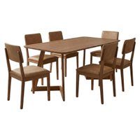 Mesa de Jantar Caju Com 6 Cadeiras Estofadas Sabia Corino Kaki ORNAR
