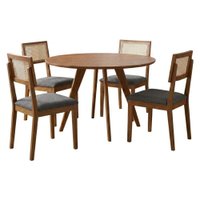 Mesa de Jantar Redonda Acerola Com 4 Cadeiras Estofadas Palmas Linho Grafite ORNAR