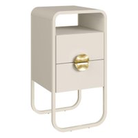 Mesa de Cabeceira Luna 2 Gavetas 30 cm Pes Metalicos Off White Artesano