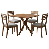Mesa de Jantar Cacau Com 4 Cadeiras Estofadas Juparana Linho Cinza ORNAR