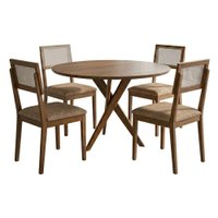 Mesa de Jantar Redonda Cacau Com 4 Cadeiras Estofadas Encanto Corino Kaki ORNAR