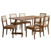 Mesa de Jantar Caju Com 6 Cadeiras Estofadas Palmas Corino Kaki ORNAR