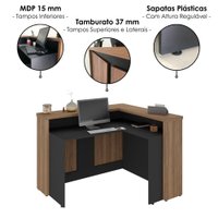 Mesa Balcao Atendimento 135X118 cm E Gaveteiro Alto 4 Gavetas 143X46 cm Nogal Preto Artany