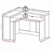 Mesa Balcao Atendimento 135X118 cm E Gaveteiro Alto 4 Gavetas 143X46 cm Freijo Branco Artany