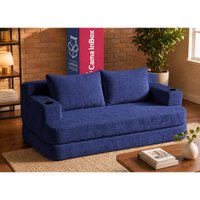 Sofá Cama Nami 1,50m Xpand Tech Tecido Velourê Azul Cama inBox