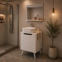 Conjunto de Banheiro com Gabinete e Espelheira 1 Porta Retrô 45cm Multimóveis CR10169 Branco