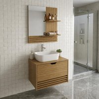 Conjunto Banheiro com Gabinete e Espelheira 1 Porta Suspenso 60cm Multimóveis CR10167 Amêndoa