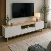 Rack para TV até 75 Polegadas com 2 Portas e 1 Gaveta Retrô Multimóveis CR45368 Off White/Madeirado