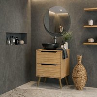 Conjunto de Banheiro com Gabinete e Espelho 2 Gavetas Retrô 60cm Multimóveis CR10168 Amêndoa