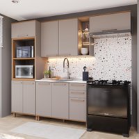 Armário de Cozinha Modulada Compacta Fidelitá Berlim 4 Peças 270cm 9 Portas 2 Gavetas Sem Tampo Camurça/Freijó.